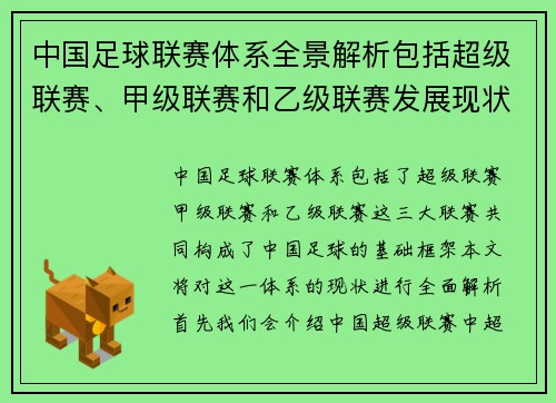 中国足球联赛体系全景解析包括超级联赛、甲级联赛和乙级联赛发展现状